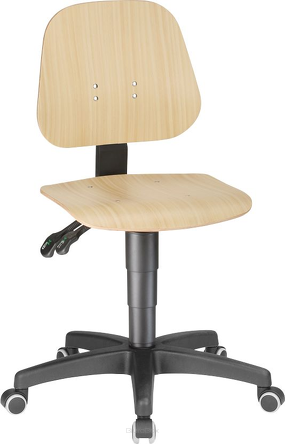 Krzesło warsztatowe 9653, sklejka bukowa, na kółkach, lakier naturalny