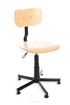 Krzesło warsztatowe ze sklejki, podstawa metalowa, stopki