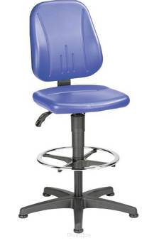 Wysokie krzesło warsztatowe 9651 E, sztuczna skóra, z podnóżkiem, niebieskie