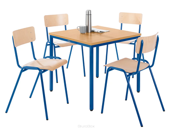 Stół kwadratowy do jadalni w zestawie z 4 krzesłami, stelaż niebieski