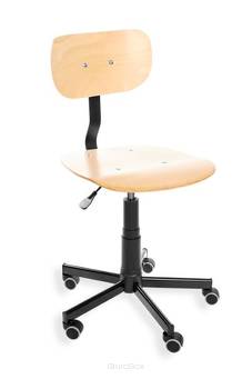 Krzesło warsztatowe ze sklejki, podstawa metalowa, kółka