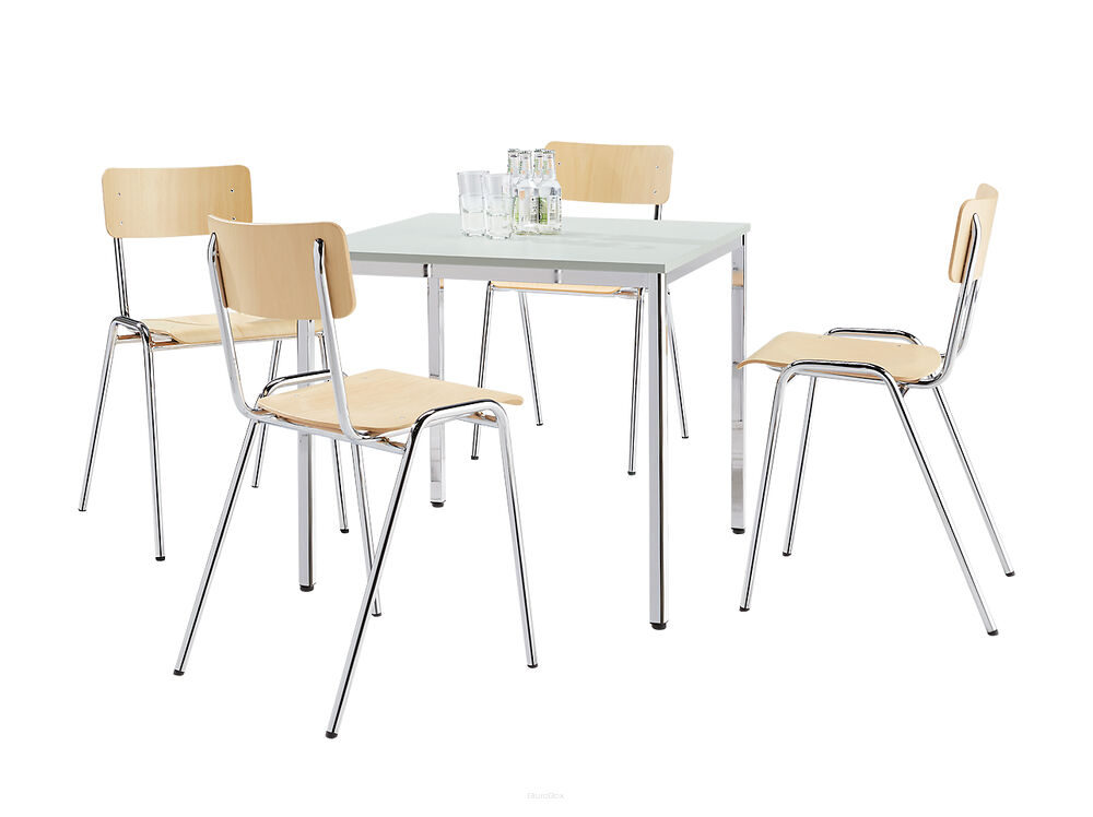 Stół 800 x 800 mm w zestawie z 4 krzesłami, chrom